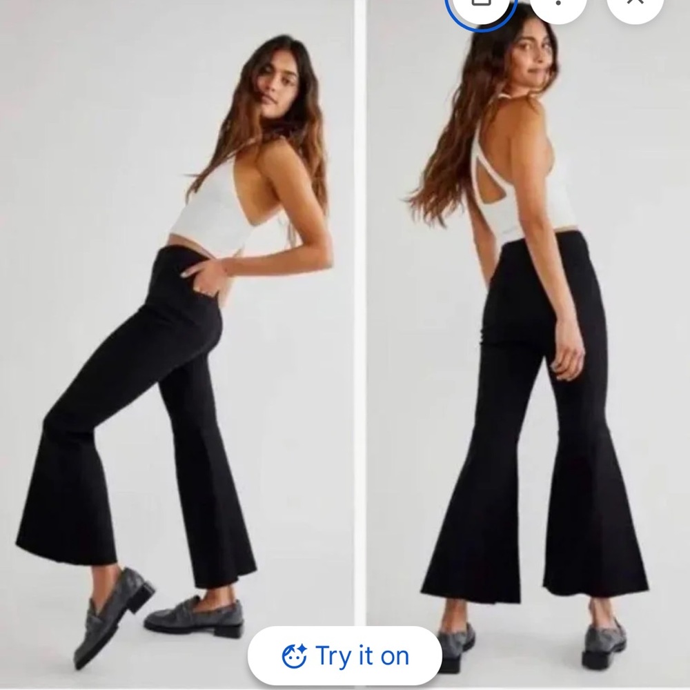 NWOT Free People YOUTHQUAKE Black Cropped Flare Jeans, 28